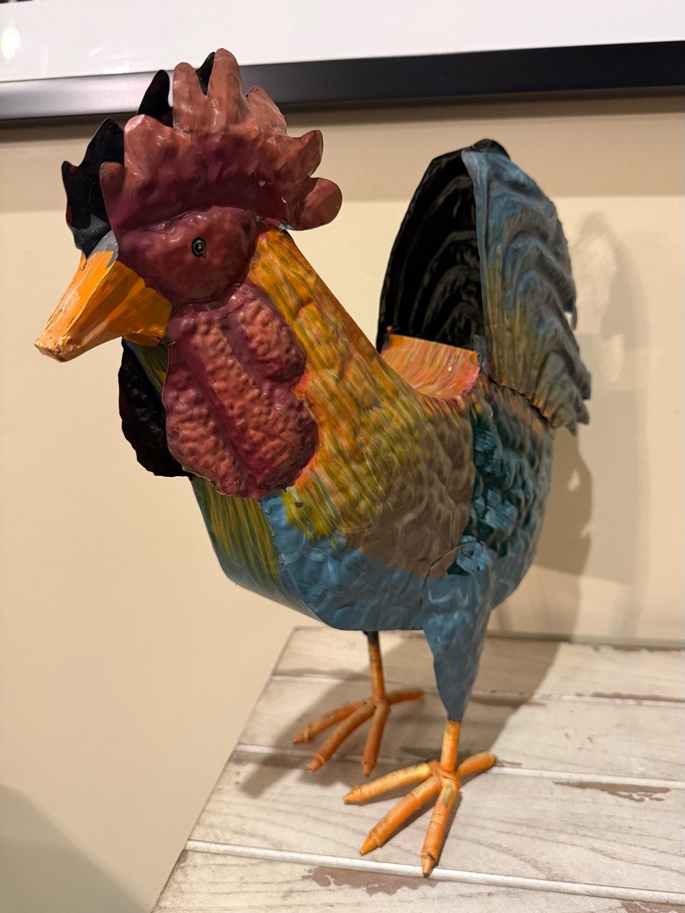 Vintage Style Metal Rooster Planter - Rustic Folk Art Farmhouse Decor